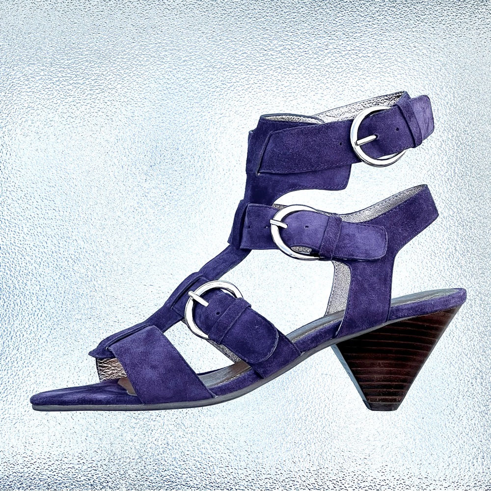Purple Suede Gladiator Sandals with Silver Buckles